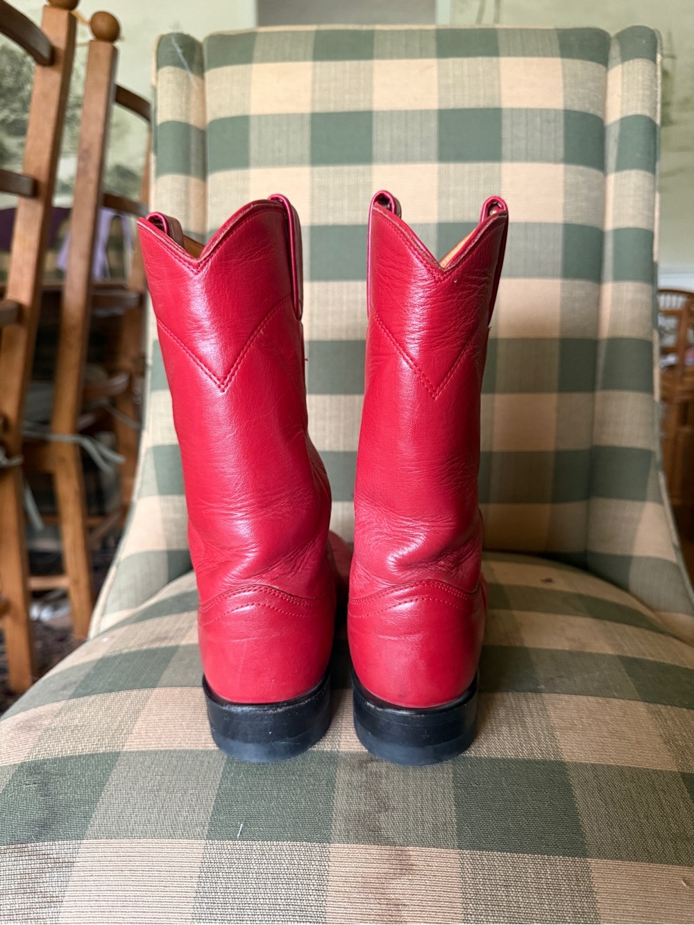 Justin Boots Red Leather Mid-Calf Western Boots - Picture 3 of 5